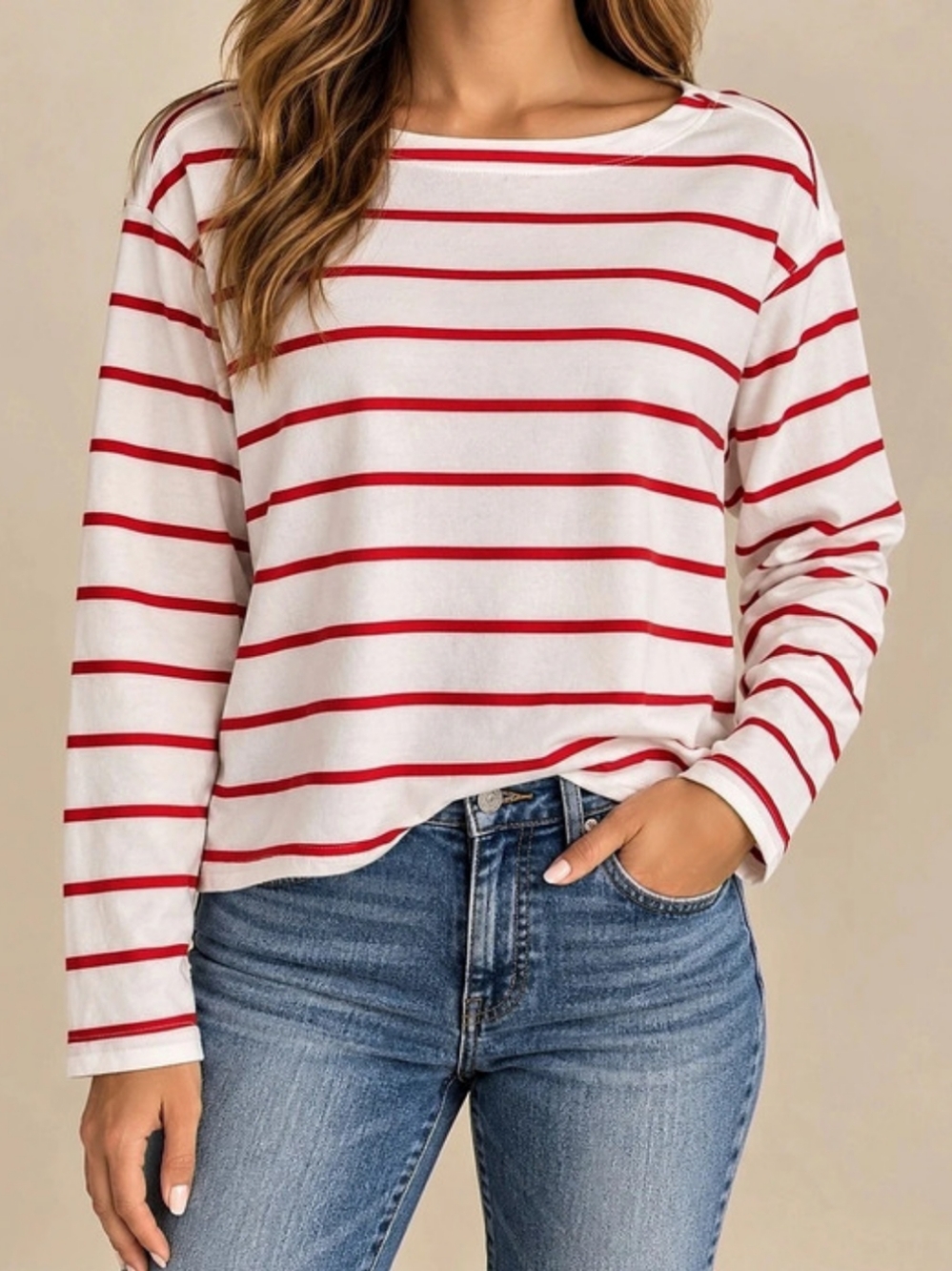 Old Navy Striped Boat-Neck Tee Striped Cotton Top in White & Red Small
